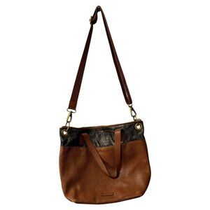 Fossil‎ Keely Tote Leather Large Handbag Cognac Brown Black Shoulder Bag Zipper